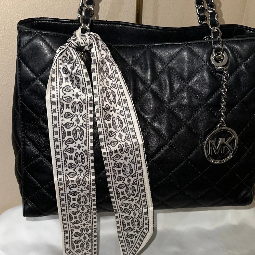 Michael Kors Black Quilted Shoulder Bag With Dust Bag & Scarf